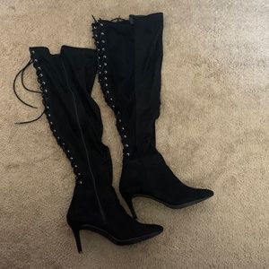 Wide black boots with 2 inch heel